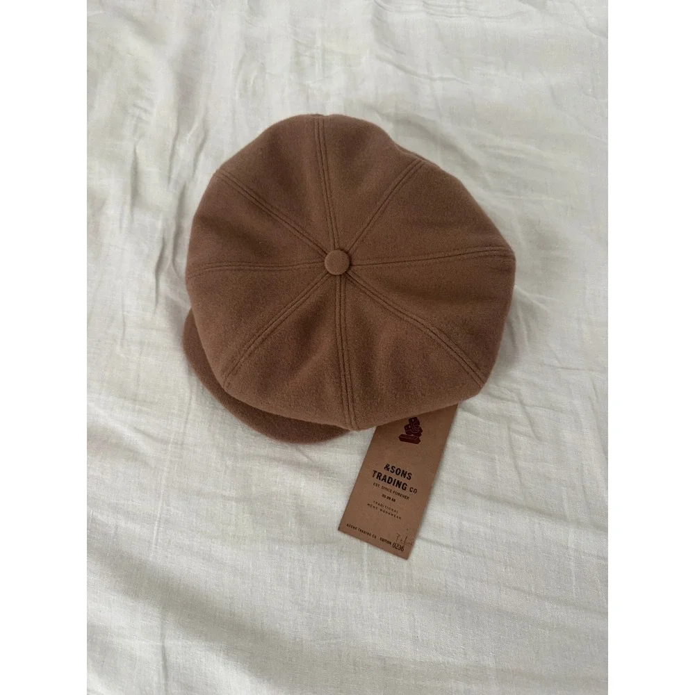&SONS Trading Co Jackson Baker Boy Cap Tan Wool Blend Newsboy Hat Large 59cm NWT